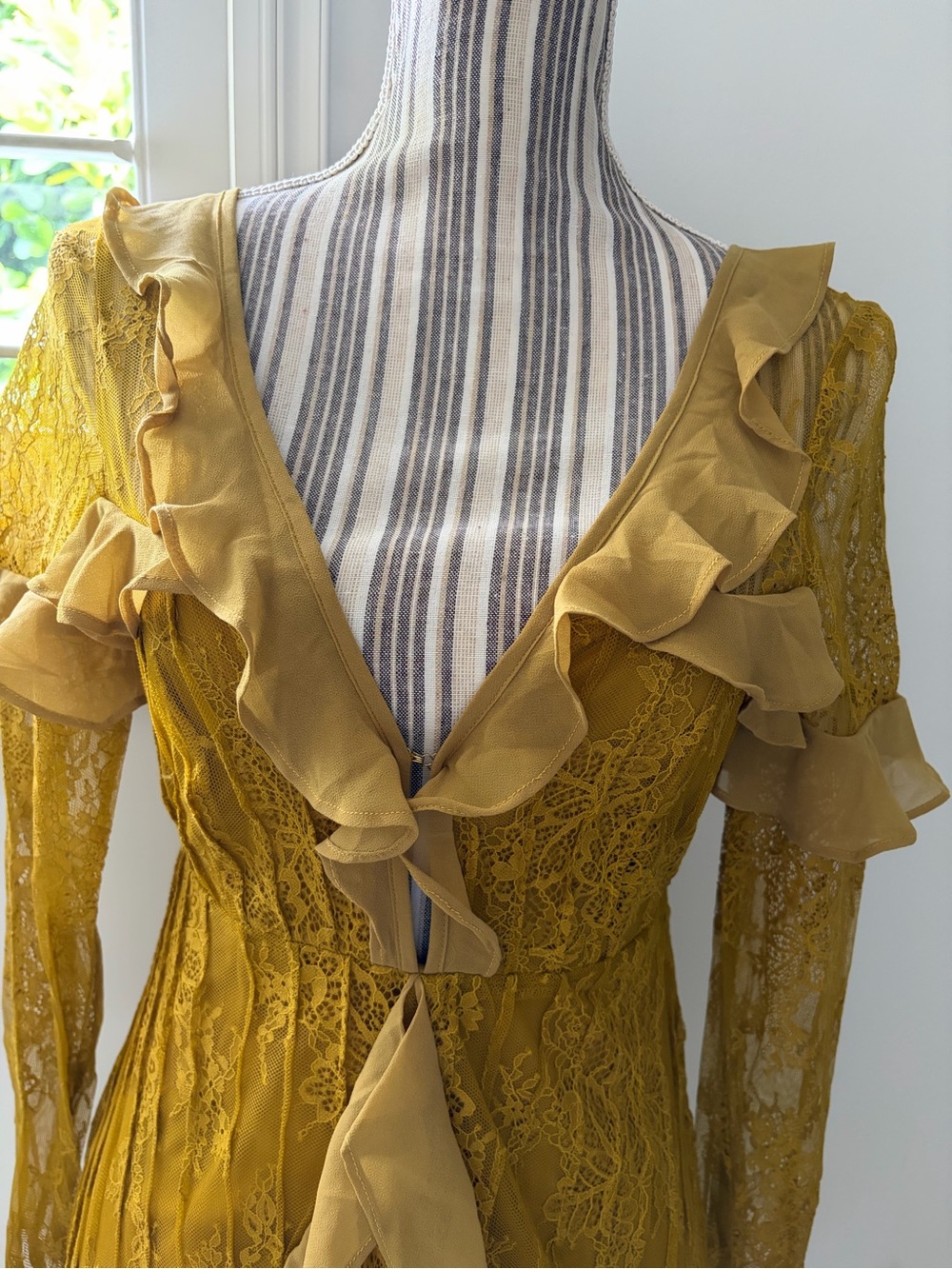 For Love and Lemons NWT Mustard Yellow Ruffle Lace Maxi Dress size S